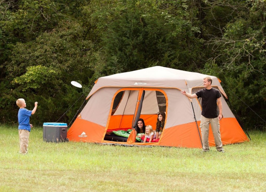 ozark-trail-8-person-tent-pitched-outside