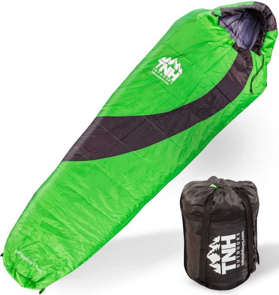 Adult Sleeping Bag By TNH Outdoors - 3 - 4 Season Zero 0 Degree Loft Outdoor Camping Bag Waterproof Design with Zipper and Compression Sack