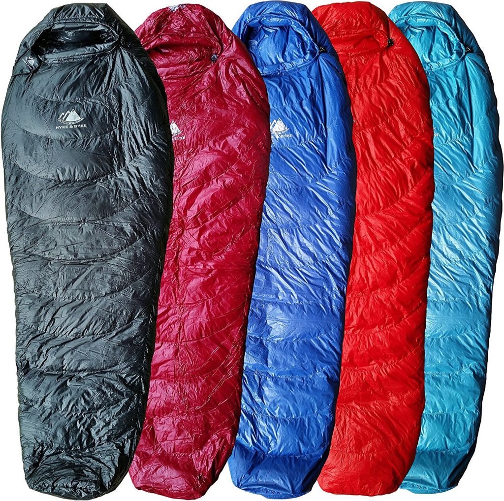 Hyke & Byke Shavano 32 F Ultralight Mummy Down Sleeping Bag for Backpacking with Compression Sack and Five (6) Color Options