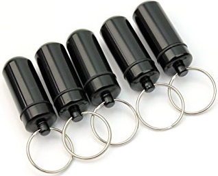 New 5 Pcs Black Waterproof Aluminum Pill Box Case Drug Holder Keychain Container