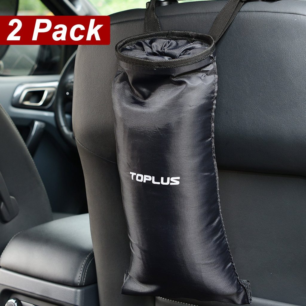 Toplus 2 PACK Car Trash Bags, Car Trash Can Washable Leakproof Eco-friendly Seatback Truck Hanging Car Garbage Bags for Travelling, Outdoor, Home and Vehicle Use - Black