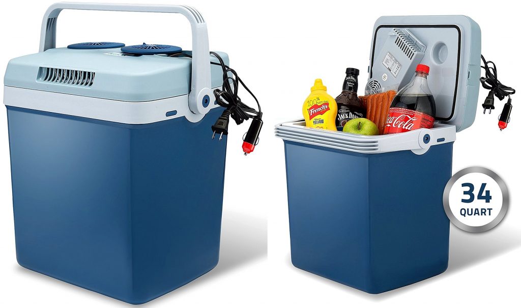 Knox Electric Cooler and Warmer for Car and Home - 34 Quart (32 Liter) - Dual 110V AC House and 12V DC Vehicle Plugs - Blue