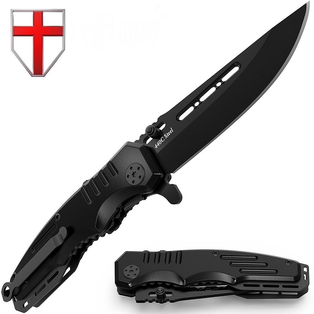 Spring Assisted Knife - Pocket Folding Edc Knife - Military Style - Boy Scouts Knife - Tactical Knife - Good for Camping, Indoor and Outdoor Activities (Medium, Black)