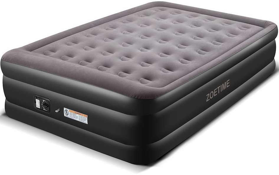 Zoetime Upgraded Queen Size Double Air Bed, Air Mattress Blow Up Elevated Raised Airbed Inflatable Beds with Built-in Electric Pump, Storage Bag and Repair Patches Included, 203 x 152 x 56 cm, Gray
