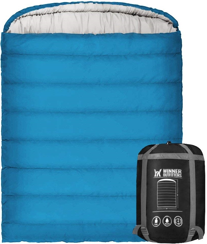 WINNER OUTFITTERS Double Sleeping Bag with Compression Sack, mummy hood with Zipper, Portable and Lightweight Sleeping Bags for Adults, 3-4 Season Camping, Hiking, Traveling, Backpacking and Outdoor